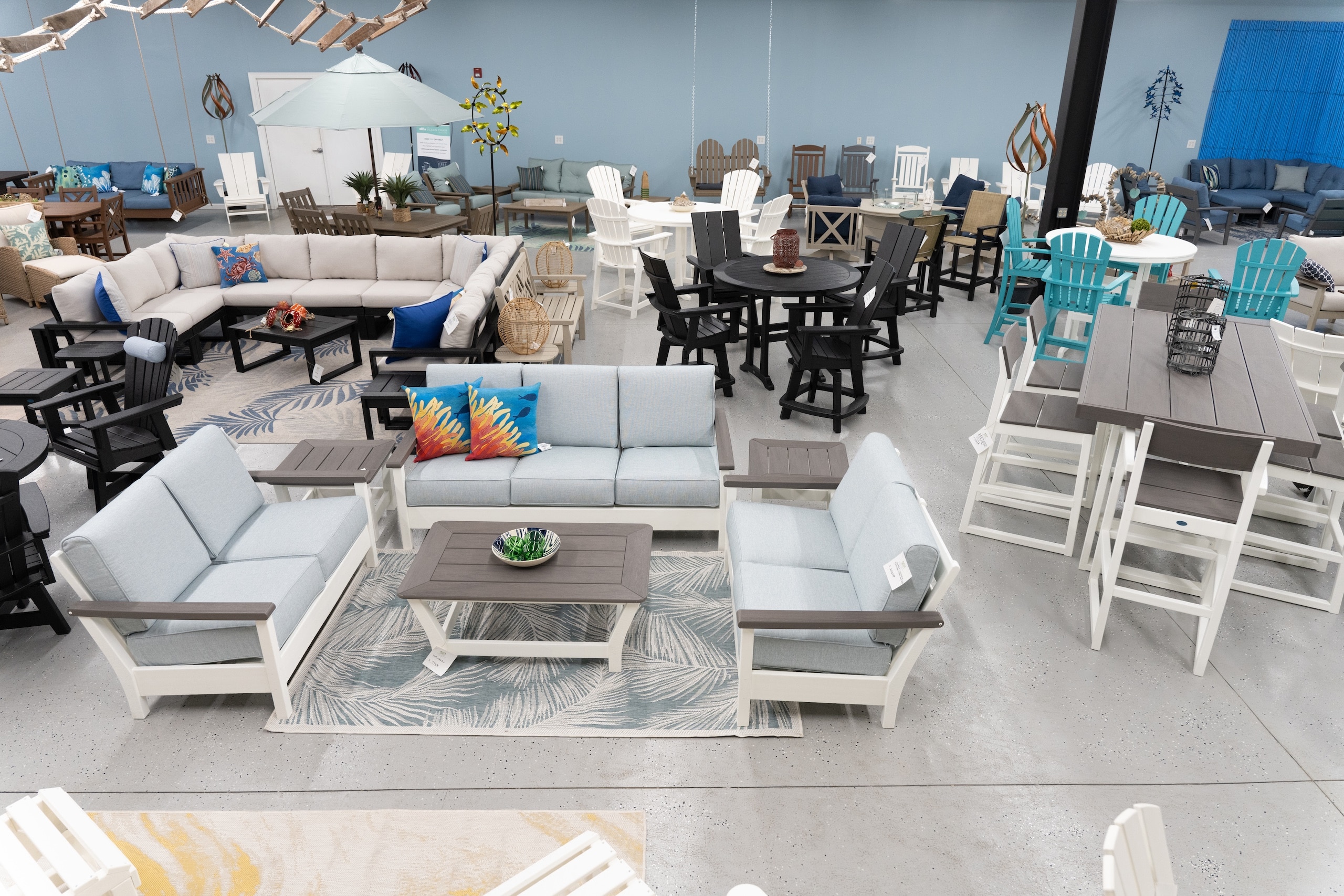 Shore House Furniture two story showroom with patio furniture Panama City Beach Florida on Back Beach Road